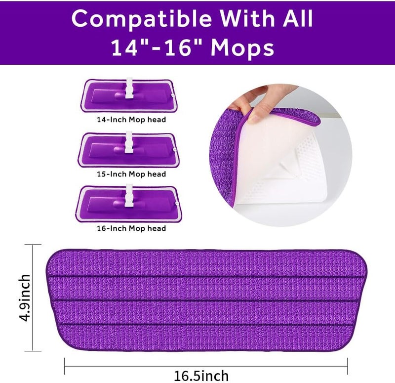 Panda Grip 16.5 inch Mop Pads Refills, 3 Pack Microfiber Reusable Replacement Mop Pads Flat Replacements Heads for Wet Or Dry Floor Cleaning and Scrubbing, Purple Cloth - Image 3